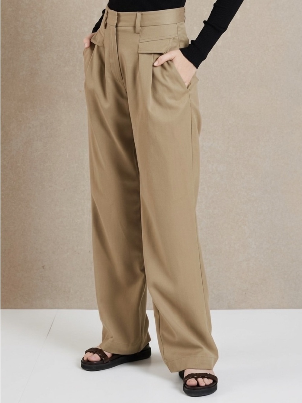 Bec + Bridge Straight Leg 100% Cotton Khaki High Waist Trouser Style Pant Size 6